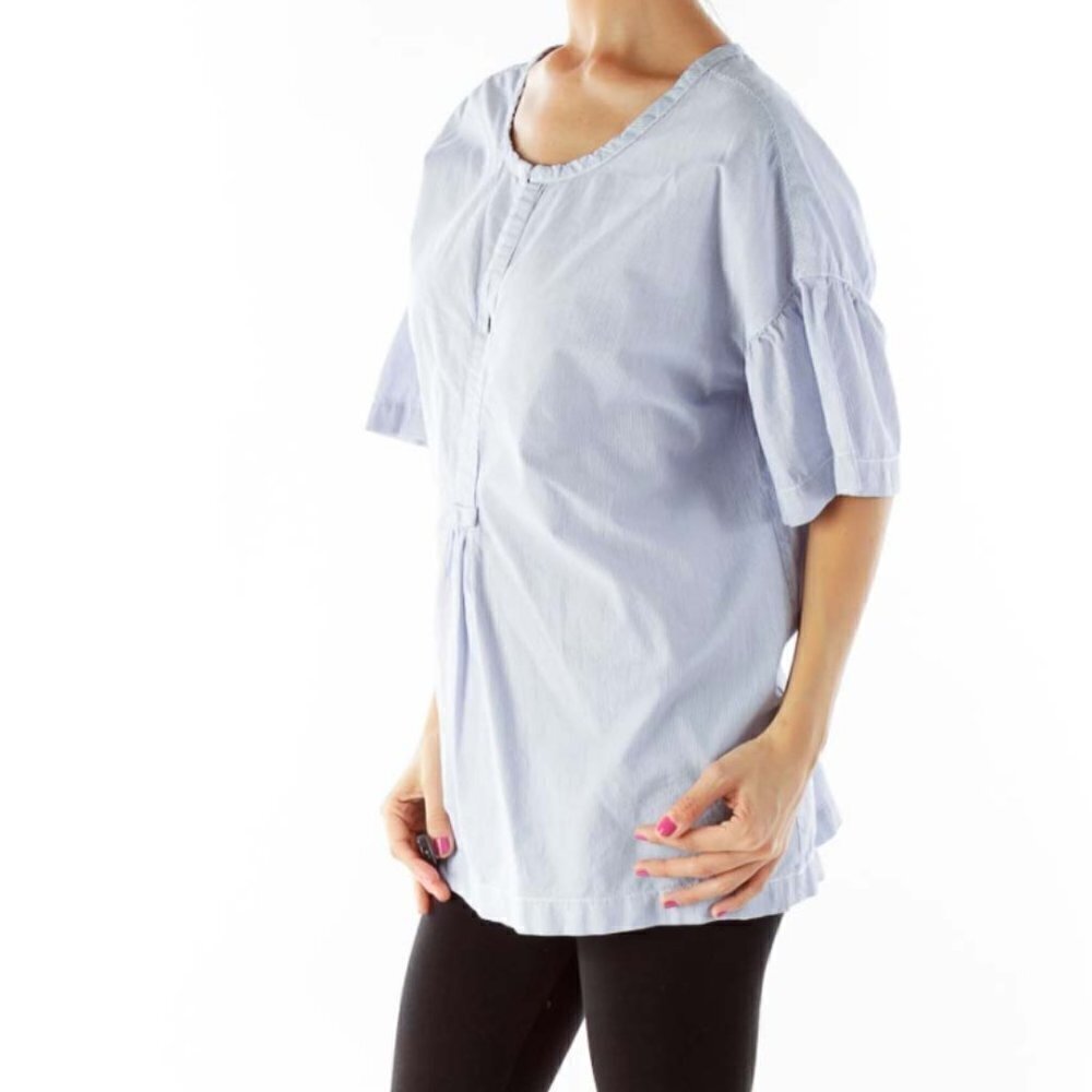 Max Studio Blue Pinstripe Shirt - Picture 2 of 3